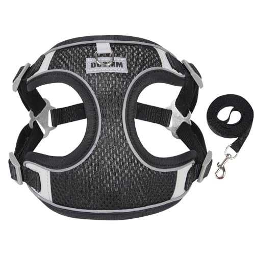 SSDH Hundegeschirr Atmungsaktives Air-Mesh-Geschirr Geeignet für Kleine und Große Hunde Katzengeschirr Hundeleine(inklusive Zugseil) (L,Schwarz) von SSDH