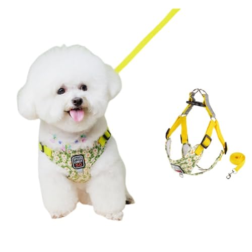 SSDH Hundegeschirr für Kleine und Mittelgroße Hunde Welpengeschirr mit Leine Superweiches Atmungsaktives Mesh Reflektierend bei Nacht Geeignet für Tägliche Spaziergänge (Gelb, XL) von SSDH