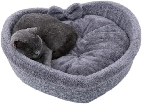 SSDH Süßes Katzenbett Herzförmiges Katzennest Samtwarmes Und Weiches Katzenschlafsofa Geeignet Für Katzen Und Hunde Um Den Warmen Winter Zu Verbringen (L,Grau) von SSDH