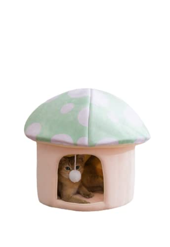 SSDHUA Katzennest Pilzform Katzenhaus halb geschlossene Höhle Stil Warm Katzenhaus Abnehmbar und Waschbar Weiches Katzen- und Hundenest mit Lustigem Katzenball Haustiernest (Grün) von SSDHUA