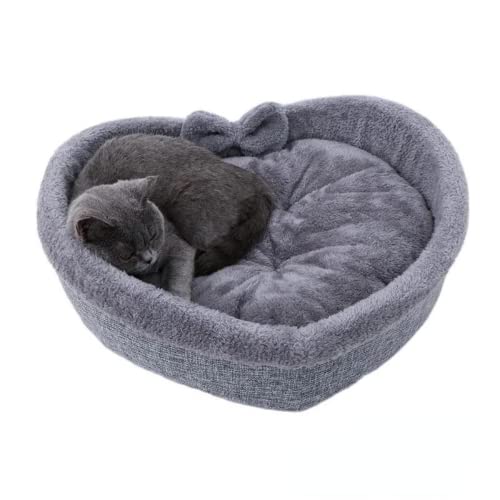 SSDHUA Niedliches Katzenbett Herzförmiges Katzennest Baumwollfleece Warmes Weiches Katzensofa Bett Geeignet für Katzen und Hunde, um den warmen Winter zu verbringen (L, Grau) von SSDHUA