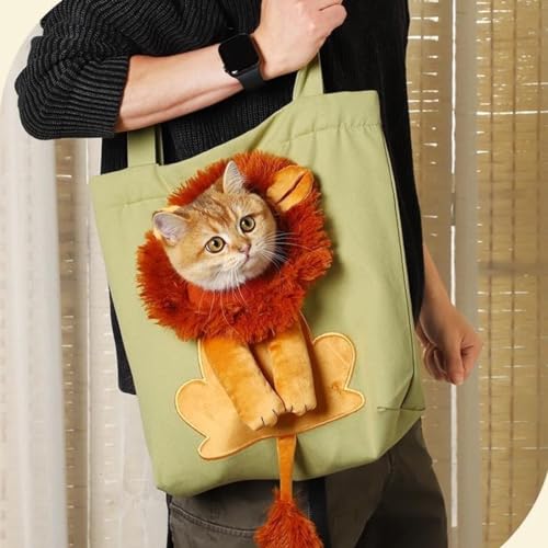 Haustier Canvas Umhängetasche Katzentrage Tragbare Brust Katze Tasche Outdoor Hund Tote Bag Reise Handtasche für kleine Katze Hund Tierbedarf (Grün, Medium) von SSFGSDGG