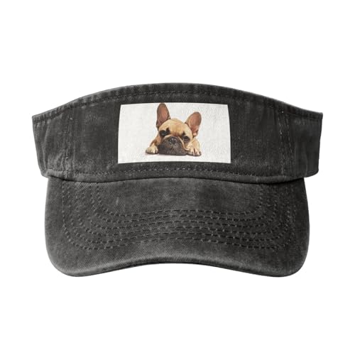 Denim-Kappe mit französischer Bulldogge, bedruckt, Baumwolle, gewaschen, mit gebogener Krempe, für Laufen und Tennis von SSIMOO