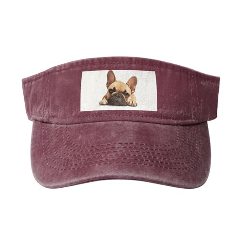 Denim-Kappe mit französischer Bulldogge, bedruckt, Baumwolle, gewaschen, mit gebogener Krempe, für Laufen und Tennis von SSIMOO