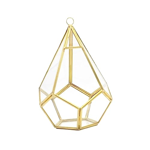 SSIMOO Hängendes Glasterrarium, Moderne künstlerische Wand, Tränenform, Diamant, geometrisches Polyeder, Luftpflanzenhalter, Schreibtisch-Übertopf, DIY-Vasentopf (Color : Gold) von SSIMOO