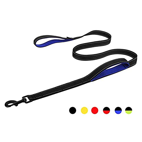 Dog Leashes Outdoor Travel Dog Training Chain Heavy Duty Double Handle Lead-Black with Blue,1.5M von SSJIA
