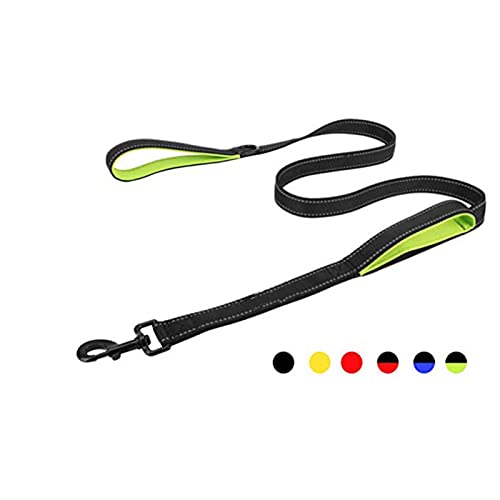 Dog Leashes Outdoor Travel Dog Training Chain Heavy Duty Double Handle Lead-Black with Green,1.5M von SSJIA