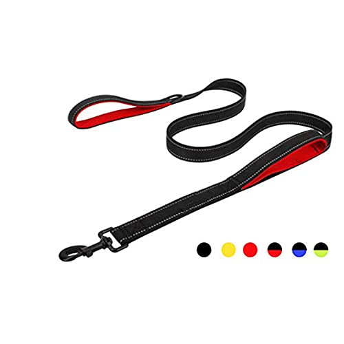 Dog Leashes Outdoor Travel Dog Training Chain Heavy Duty Double Handle Lead-Black with red,1.5M von SSJIA