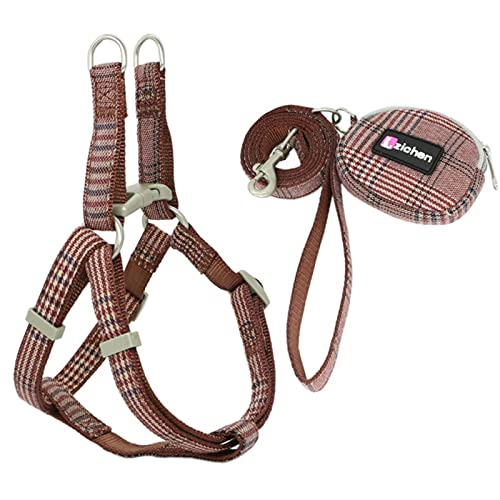 Soft Dog Harness und Leash Set Verstellbarer Nylon Chihuahua Hundehalsband-Kaffee, M-1,5 cm von SSJIA