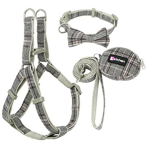 Soft Dog Harness und Leash Set Verstellbares Nylon Chihuahua Hundehalsband-Grau, S-1.0cm von SSJIA