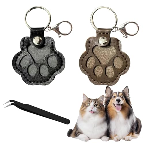 SSJkeji Hundehaar-Sammler Schlüsselanhänger mit Druckknopf – Leder-Anhänger zur Tierhaar-Aufbewahrung als Haustier-Memory Erinnerungsbox, Fell-Andenken, hängende Pfote Design (Schwarz+Braun) von SSJkeji