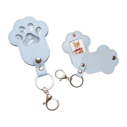 SSJkeji Katzen Hundehaar Sammler Schlüsselanhänger mit Foto,Haustier-Memory-Sammler, Tierhaar-Andenken,und Fell-Andenken, Leder-Anhänger als Haustier-Memory Pfoten-Design für Hunde und Katzen (Blau) von SSJkeji