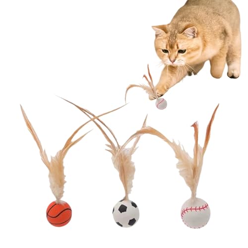 SSKHE 3 PCS Interaktives Federballspielzeug Gummi Pounce Ball,Katzenbälle Spielzeug mit Federn,Indoor Unterhaltung für Cats,Spielen,Draußen SSKHE 3 PCS Interaktives Federballspielzeug Gummi Pounce Ball,Katzenbälle Spielzeug mit Federn,Indoor Unterhaltung für Cats,Spielen,Draußen von SSKHE