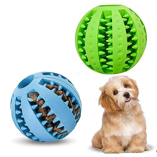 SSyang 2 Stück Hundeball Hundespielzeug aus Naturkautschuk, Hundeball mit Zahnpflege, Hundespielball Kauspielzeug Snackball aus Naturgummi Reinigt Zähne für Große & Kleine Hunde (Blau + Dunkelblau) von SSyang