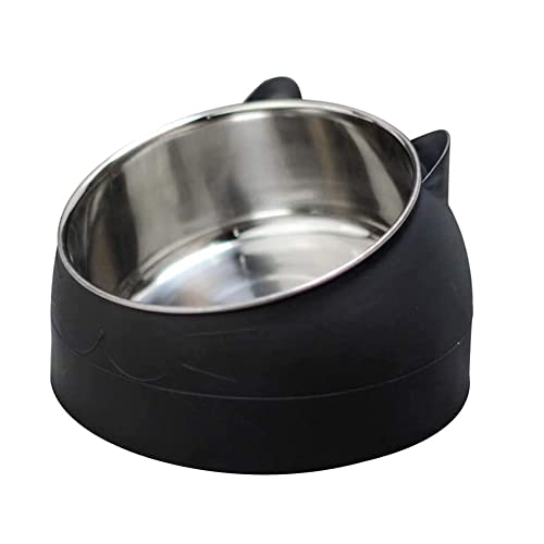 SSyang 400ML Edelstahl Haustier Katzennapf, Katzenfutter, Katzen-Wassernapf, Mehrzweck-Haustier-Futternapf, 15°Geneigte, für Tierfutter und Wasser-Futterspender (Schwarz) von SSyang