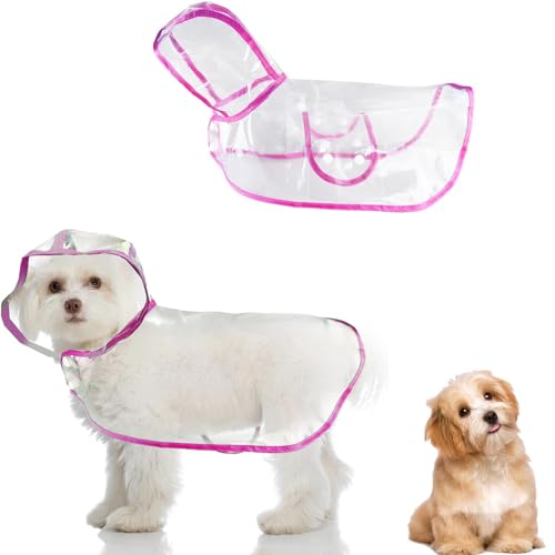 SSyang Regenmantel für Hunde, Wasserdicht Hund Regen Poncho Hoodie, Hunderegenmantel,Verstellbar und Leicht zu Tragen, Regen- und Winddicht, für Kleine Mittelgroße Hundekatzen (Rosa,M) von SSyang