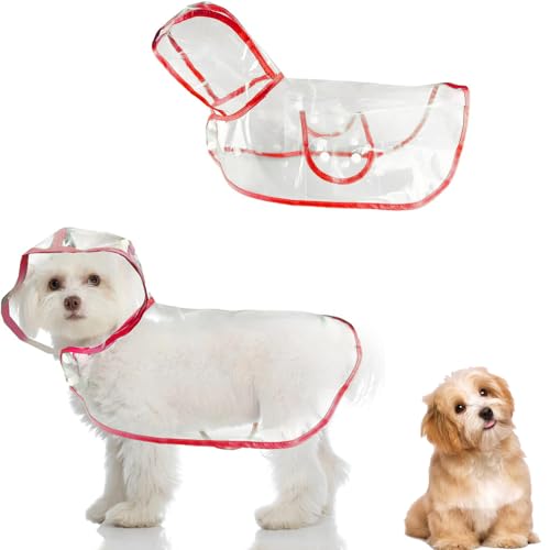 SSyang Regenmantel für Hunde, Wasserdicht Hund Regen Poncho Hoodie, Hunderegenmantel,Verstellbar und Leicht zu Tragen, Regen- und Winddicht, für Kleine Mittelgroße Hundekatzen (Rot,M) von SSyang