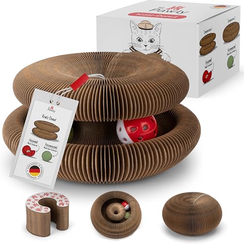 ST.PAWLY® - Kratz-Donut - Katzenspielzeug - Kratzspielzeug - Kratzpappe - Pappring - Katzenminzeball - Glockenball von ST. PAWLY