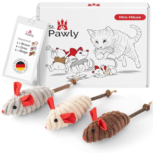ST.PAWLY® Minz-Mäuse - Katzenspielzeug - Katze Maus - Selbstbeschäftigung - Spielzeugmäuse für Katzen, Katzenminze - Matatabi Stick - Katzenspielzeug Natur von ST. PAWLY