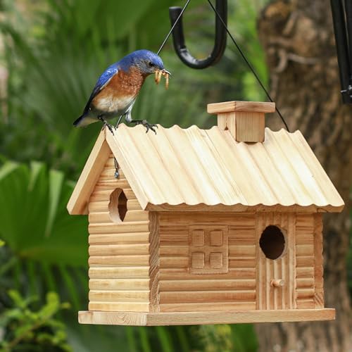 Vogelhäuschen im Freien, Vogelhaus aus natürlichem Holz, Vogelhaus zum Aufhängen, Vogelhaus für Gartenbeobachtung von STARSWR