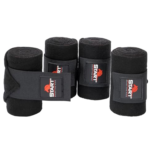 Start - Bandagen Pferd mit Klettverschluss und Aufbewahrungstasche, Fleecebandagen Pferd 4er Set, Elastikbandagen Pferd, Bandagen für Pferde, Bandagen Pony (100 cm, Schwarz) von START ENJOY THE RIDE