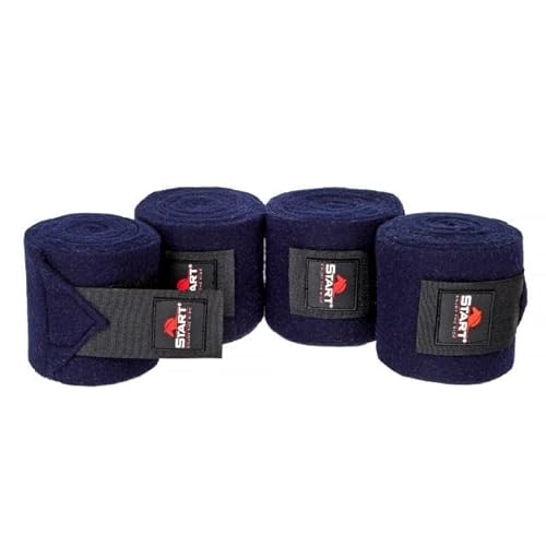 Start - Bandagen Pferd mit Klettverschluss und Aufbewahrungstasche, Fleecebandagen Pferd 4er Set, Elastikbandagen Pferd, Bandagen für Pferde, Bandagen Pony (300 cm, Dunkelblau) von START ENJOY THE RIDE
