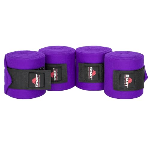 Start - Bandagen Pferd mit Klettverschluss und Aufbewahrungstasche, Fleecebandagen Pferd 4er Set, Elastikbandagen Pferd, Bandagen für Pferde, Bandagen Pony (Violett, 300 cm) von START ENJOY THE RIDE