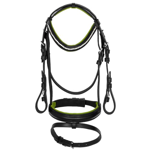 Start Clio Pony Trense aus Leder – Gepolsterte Ledertrense für Pony – Bequeme & stilvolle Zaumzeug mit farbigen Akzenten – Reitbedarf Pony für Alltag & Turnier (Schwarz/Grün, Shetty) von START ENJOY THE RIDE