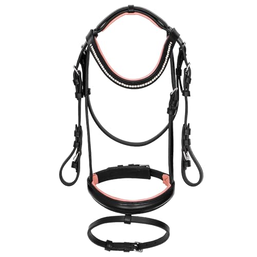 Start Clio Pony Trense aus Leder – Gepolsterte Ledertrense für Pony – Bequeme & stilvolle Zaumzeug mit farbigen Akzenten – Reitbedarf Pony für Alltag & Turnier (Schwarz/Pfirsich, Mini-Shetty) von START ENJOY THE RIDE