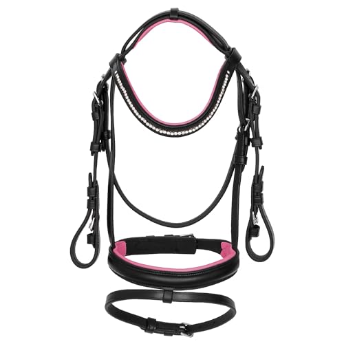 Start Clio Pony Trense aus Leder – Gepolsterte Ledertrense für Pony – Bequeme & stilvolle Zaumzeug mit farbigen Akzenten – Reitbedarf Pony für Alltag & Turnier (Schwarz/Rosa, Shetty) von START ENJOY THE RIDE