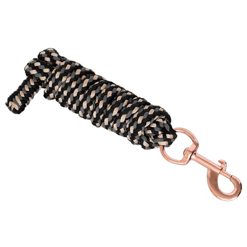 Start Führstrick Pferd 2 m aus Nylon – Anbindestrick für Pferde mit Panikhaken oder Karabiner – robuster Strick für Training, Führen & Bodenarbeit (Schwarz/Grau/Gold, Karabinerhaken) von START ENJOY THE RIDE