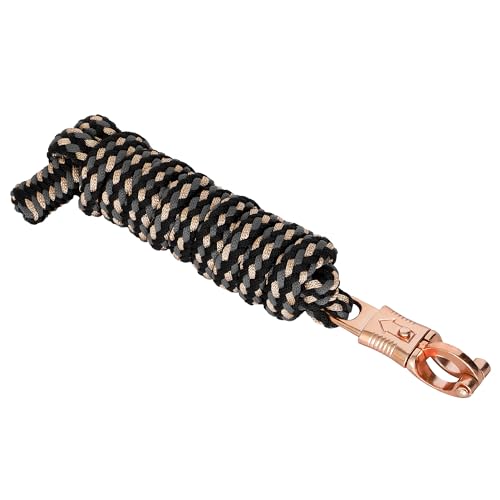 Start Führstrick Pferd 2 m aus Nylon – Anbindestrick für Pferde mit Panikhaken oder Karabiner – robuster Strick für Training, Führen & Bodenarbeit (Schwarz/Grau/Gold, Panikhaken) von START ENJOY THE RIDE