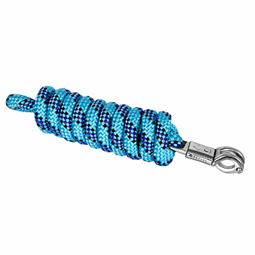 Start Führstrick Pferd 2 m aus robustem, eng geflochtenem PP-Seil – Anbindestrick mit Panikhaken oder Karabiner – wetterfest, farbintensiv, griffig (Himmel/Königsblau/Braun, Panikhaken) von START ENJOY THE RIDE