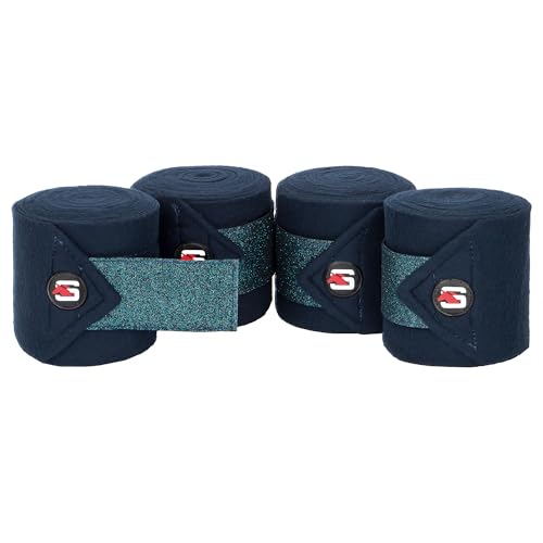 Start Glitter Bandagen Pferd 4er Set – Fleecebandagen mit Klettverschluss & Aufbewahrungstasche – Elastikbandagen für sicheren Halt & stilvollen Look beim Training (400 cm, Dunkelblau) von START ENJOY THE RIDE