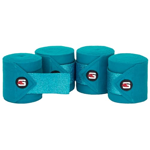 Start Glitter Bandagen Pferd 4er Set – Fleecebandagen mit Klettverschluss & Aufbewahrungstasche – Elastikbandagen für sicheren Halt & stilvollen Look beim Training (400 cm, Türkis) von START ENJOY THE RIDE