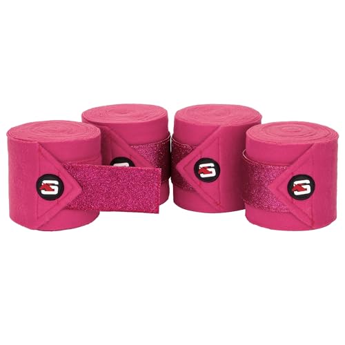 Start - Glitter Bandagen Pferd Glitzer mit Klettverschluss und Aufbewahrungstasche, Fleecebandagen Pferd 4er Set, Elastikbandagen Pferd, Bandagen für Pferde (400 cm, Rosa) von START ENJOY THE RIDE