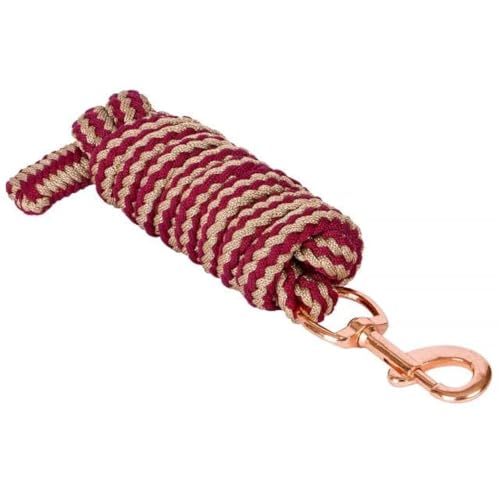 Start Langlebiger Führstrick Pferd 2m – Strapazierfähiger Pferdestrick mit Panikhaken – Anbindestrick für Pony, Esel, Ziege – Weiches & Reißfestes Anbindeseil (Burgund/Rosegold, Karabinerhaken) von START ENJOY THE RIDE