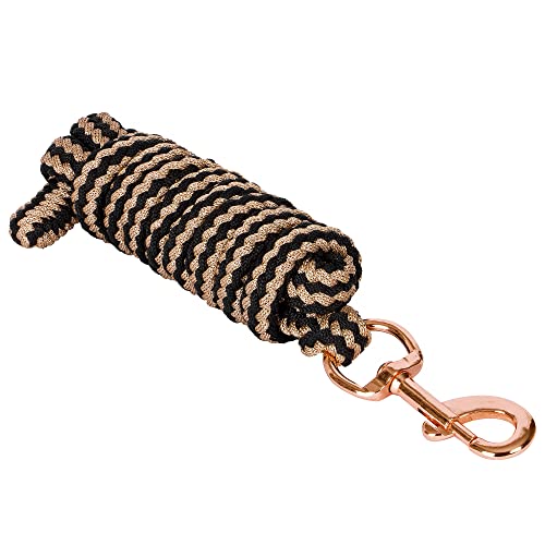 Start Langlebiger Führstrick Pferd 2m – Strapazierfähiger Pferdestrick mit Panikhaken – Anbindestrick für Pony, Esel, Ziege – Weiches & Reißfestes Anbindeseil (Schwarz/Rosegold, Karabinerhaken) von START ENJOY THE RIDE