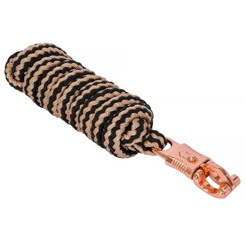Start Langlebiger Führstrick Pferd 2m – Strapazierfähiger Pferdestrick mit Panikhaken – Anbindestrick für Pony, Esel, Ziege – Weiches & Reißfestes Anbindeseil (Schwarz/Rosegold, Panikhaken) von START ENJOY THE RIDE