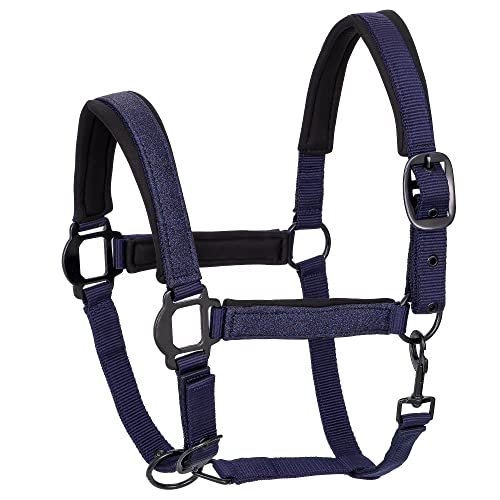 Start Neoprene Halfter für Pferd Warmblut, Vollblut – Stallhalfter, Weidehalfter, 2 Fach verstellbar an Kinnriemen und Genickstück, sicher & reißfest, Halfter Cob (Pony, Dunkelblau) von START ENJOY THE RIDE