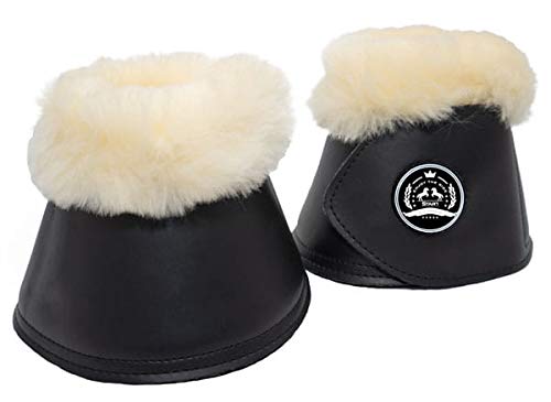 Start Pferdeglocken mit Naturfell gefüttert ohne Umdrehen Springglocken mit Klettverschluss, Hufglocken für Pferde, Ponys Warmblut, Kaltblut, Vollblut, 2er Set, (Schwarz, M) von START ENJOY THE RIDE