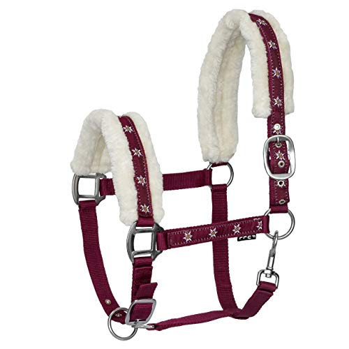 Start Pferdehalfter, Halfter für Pferde, Halfter Cob mit Kunstfell, Halfter Pferd, Halfter mit Fell Schwarz, Pferde Halfter Warmblut, Vollblut, Pony Halfter (Bordeaux, Pony) von START ENJOY THE RIDE
