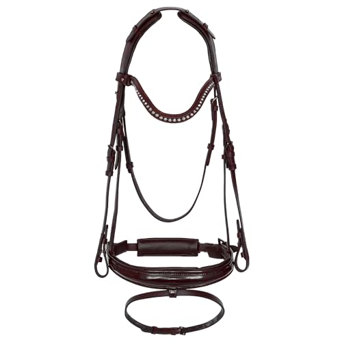 Start Pferdetrense – anatomisches Trensenzaum aus Leder mit Lackleder & Strass Stirnband – weich gepolstertes Genickstück – inkl. Zügel – für Training & Turnier - Arcadia (Braun, Pony) von START ENJOY THE RIDE