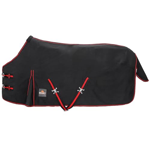 Start Pony Stalldecke Pferd, Unterdecke Pferd, Pferdedecke Stalldecke, Übergangsdecke mit Polarfleecefutter oder Füllung in 0g, 100g, mit Deckengurt Pferd (Schwarz/Rot, 155cm (0g/m²)) von START ENJOY THE RIDE