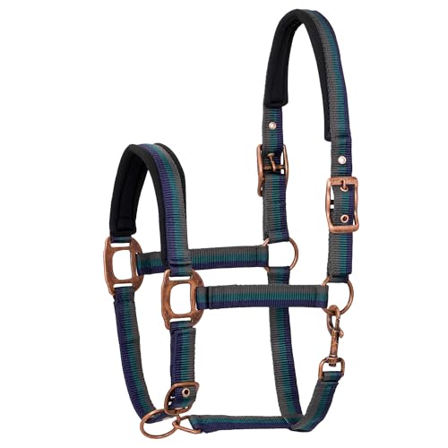 Start Rustic Halfter für Pferde – Verstellbares Nylonhalfter mit weichem Fellpolster – Komfortabel & scheuerfrei – Für Warmblut, Vollblut & Kaltblut (Dunkelblau/Dunkelgrün/Grau, Cob (Vollblut)) von START ENJOY THE RIDE