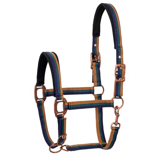 Start Rustic Halfter für Pferde – Verstellbares Nylonhalfter mit weichem Fellpolster – Komfortabel & scheuerfrei – Für Warmblut, Vollblut & Kaltblut (Dunkelblau/Dunkelgrün/Hellbraun, Cob (Vollblut)) von START ENJOY THE RIDE