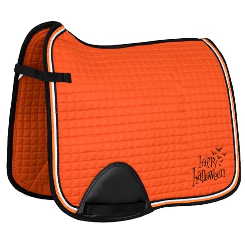 Start Schabracke Pferd für Halloween – lustige Satteldecke mit Kürbis Motiv – Schabracke orange für Herbst & Showreiten – bequem, stabil & auffällig (FlyingBats, Dressur) von START ENJOY THE RIDE