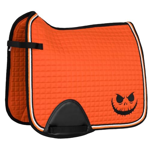 Start Schabracke Pferd für Halloween – lustige Satteldecke mit Kürbis Motiv – Schabracke orange für Herbst & Showreiten – bequem, stabil & auffällig (ScaryPumpkin, Dressur) von START ENJOY THE RIDE