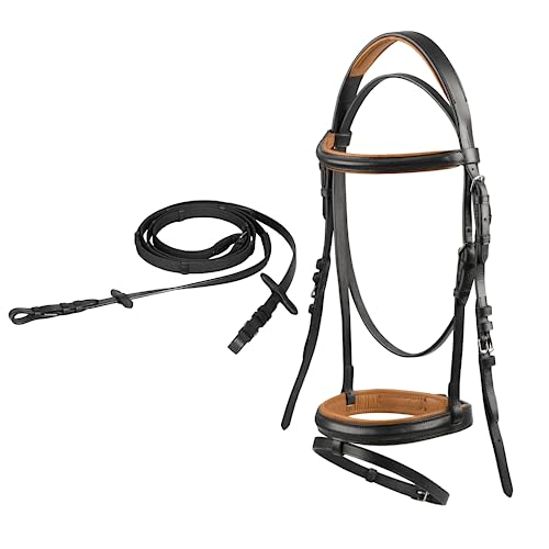 Start Simple Trense Pferd mit Zügel, Zaumzeug für Pferde,englisch kombiniertes Reithalfter, 19mm Gurtzügel, Trensenzaum Leder für Shetty, Pony, Vollblut, Warmblut und Kaltblut (Pony, Schwarz/Braun) von START ENJOY THE RIDE