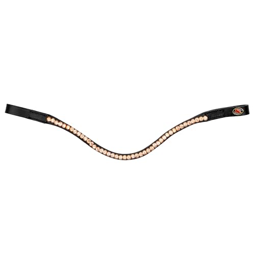 Start Stirnriemen Pferd Leder geschwungen Kristall Glitzer gepolstert Stirnband Zaumzeug – elegant für Dressur & Show – Silenus (Schwarz/Roségold, Cob (Vollblut)) von START ENJOY THE RIDE